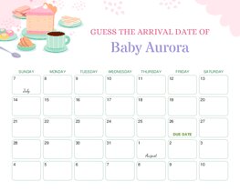 Breakfast Food Baby Due Date Calendar