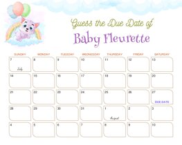 Cat and Balloons Baby Due Date Calendar