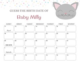 Smiling Cat Baby Due Date Calendar