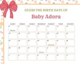 Red Bow Ribbon Baby Due Date Calendar