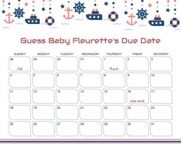 Nautical Party Baby Due Date Calendar