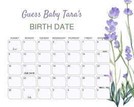 Purple Lavender Baby Due Date Calendar