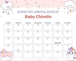 Anime Clouds Unicorn Baby Due Date Calendar
