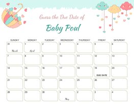 Anime Cloud Shower Baby Due Date Calendar