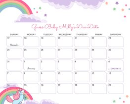 Rainbow Unicorn Stars Baby Due Date Calendar