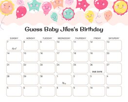 Smiley Face Balloons Baby Due Date Calendar