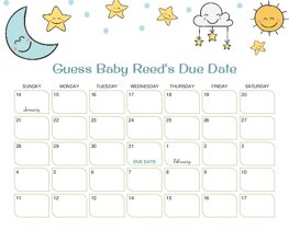 Smiley Moon, Sun, Cloud, Stars Baby Due Date Calendar