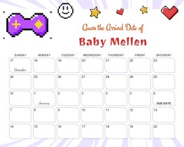 Flat Pixel Game Baby Due Date Calendar
