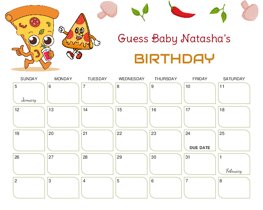 Funny Pizza Slices Baby Due Date Calendar