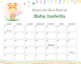 Guitar Music Notes Baby Due Date Calendar