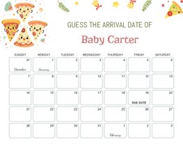 Pizza Slices Baby Due Date Calendar