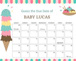 Ice cream Cone Baby Due Date Calendar