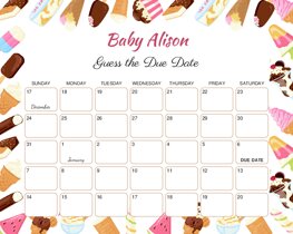 Ice Cream Popsicle Baby Due Date Calendar