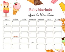 Cute Face Ice Cream Baby Due Date Calendar