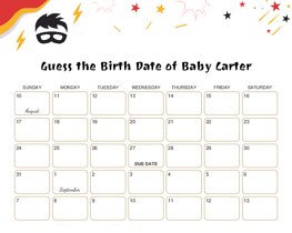 Superhero Mask Baby Due Date Calendar