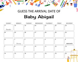 Art Supplies Baby Due Date Calendar