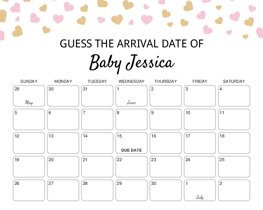 Gold Pink Hearts Baby Due Date Calendar