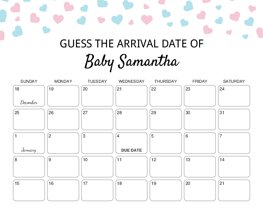 Blue Pink Hearts Baby Due Date Calendar
