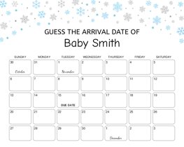 Silver Blue Snowflakes Baby Due Date Calendar