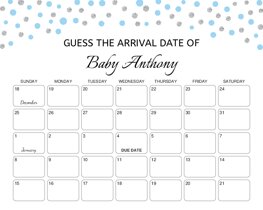 Silver Blue Polka Dots Baby Due Date Calendar