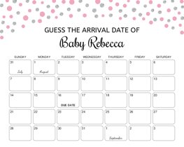 Silver Pink Polka Dots Baby Due Date Calendar