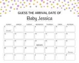 Gold Purple Dots Baby Due Date Calendar