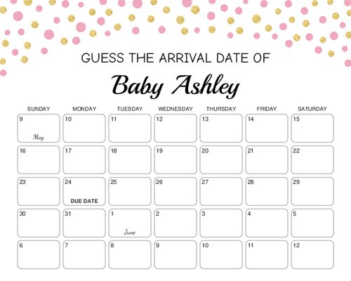 guess baby due date calendar template