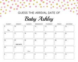 Pink Gold Polka Dots Baby Due Date Calendar