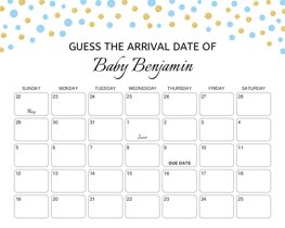 Blue Gold Dots Baby Due Date Calendar