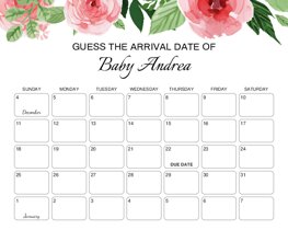 Pink Rose Floral Baby Due Date Calendar