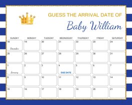 Royal Blue Gold Stripes Baby Due Date Calendar