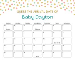 Coral Mint Green Polka Dots Baby Due Date Calendar