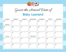 Football / Sports Baby Due Date Calendar