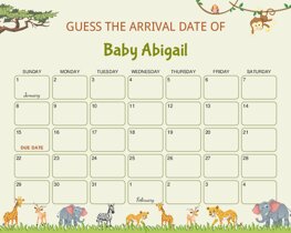 Safari Animals Baby Due Date Calendar