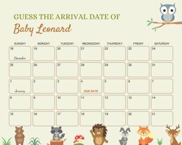 Woodland Animal Baby Due Date Calendar