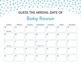 Blue Polka Dots Baby Due Date Calendar