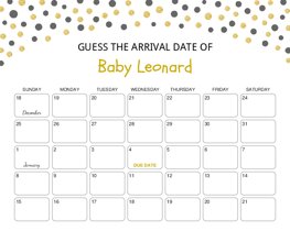 Gold Black Dots Baby Due Date Calendar