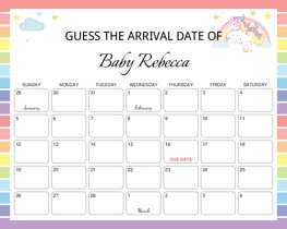 Rainbow Unicorn Baby Due Date Calendar