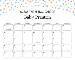 Gold Blue Stars Baby Due Date Calendar
