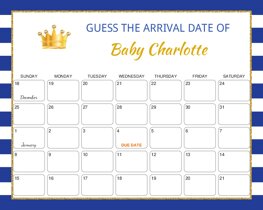 Royal Blue Stripes with Golden Crown Baby Due Date Calendar