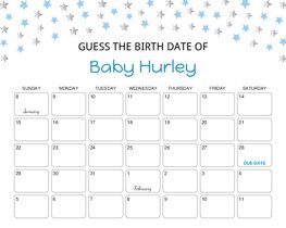 Silver Blue Stars Baby Due Date Calendar