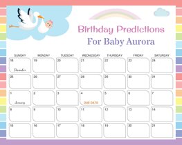 Rainbow Stork Baby Due Date Calendar