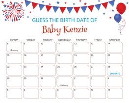 July Celebration Fireworks Baby Due Date Calendar