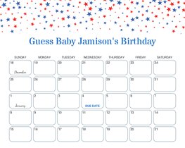 Red Blue Stars Baby Due Date Calendar