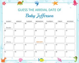 Ocean Animals Baby Due Date Calendar