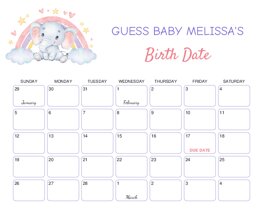 Rainbow Elephant Baby Due Date Calendar