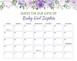 Purple Floral Baby Due Date Calendar