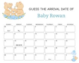 Teddy Bear Family Baby Due Date Calendar