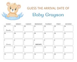 Sweet Teddy Bear Baby Due Date Calendar
