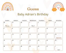 Bohemian Rainbow Hearts Baby Due Date Calendar
